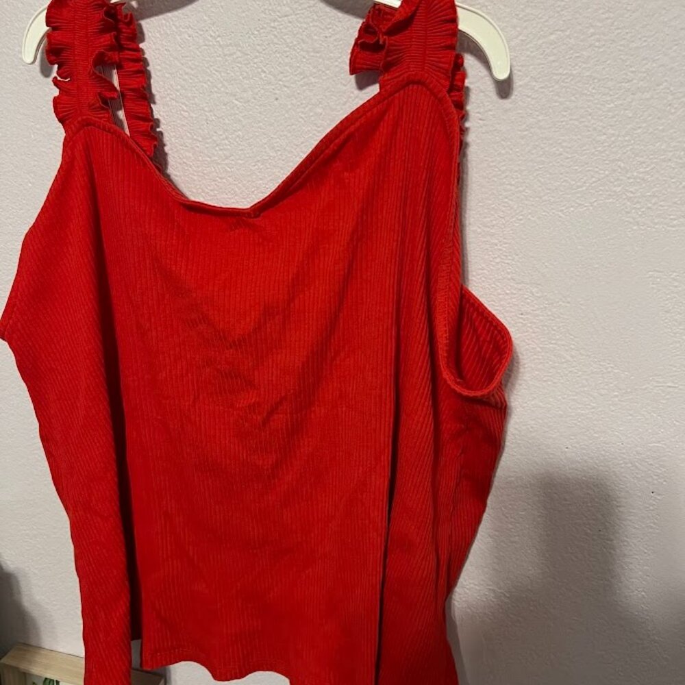 Red cropped tank with ruffle sleeves Sugarlips 3X new w/out tags